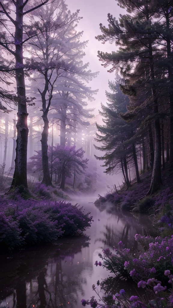 (best quality,4K,8k,highres,masterpiece:1.2),Ultra-detail,(realisti,photorealisti,photo-realisti:1.37),magical mist,Mysterious fog,lilac nebel,lilac nebel,enchanting atmosphere,dream-like,purple dream,ethereal beauty,soft pastel colors,pastel purple,shades of purple,Misty landscape,mystical landscape,No more in Berg,misty forest,eternal fog,surreal atmosphere,Purple Secret,purple veil,Whispering trees,Sparkling stars,floating fog,ethereal glow,Fantasy world,purple sky,Dreamy landscape,purple flowers in the mist,Magic Forest,Magic Garden,lebendige shades of purple,mysterious figures,wandering souls,quiet atmosphere,Calm and friendly,magical touch,Peace in the air,luminous atmosphere,soft and gentle,Majestic mountain range,violet reflections in the water,dreamy reflections in the fog,dezente shades of purple,soft lights and shadows,subtle gradients of purple,diffuse light,subtle glow,Smooth color transitions,purple Universe,calm environment,Calming ambience.