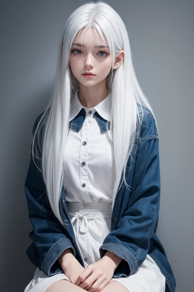 Female gender with white hair, 20 years old