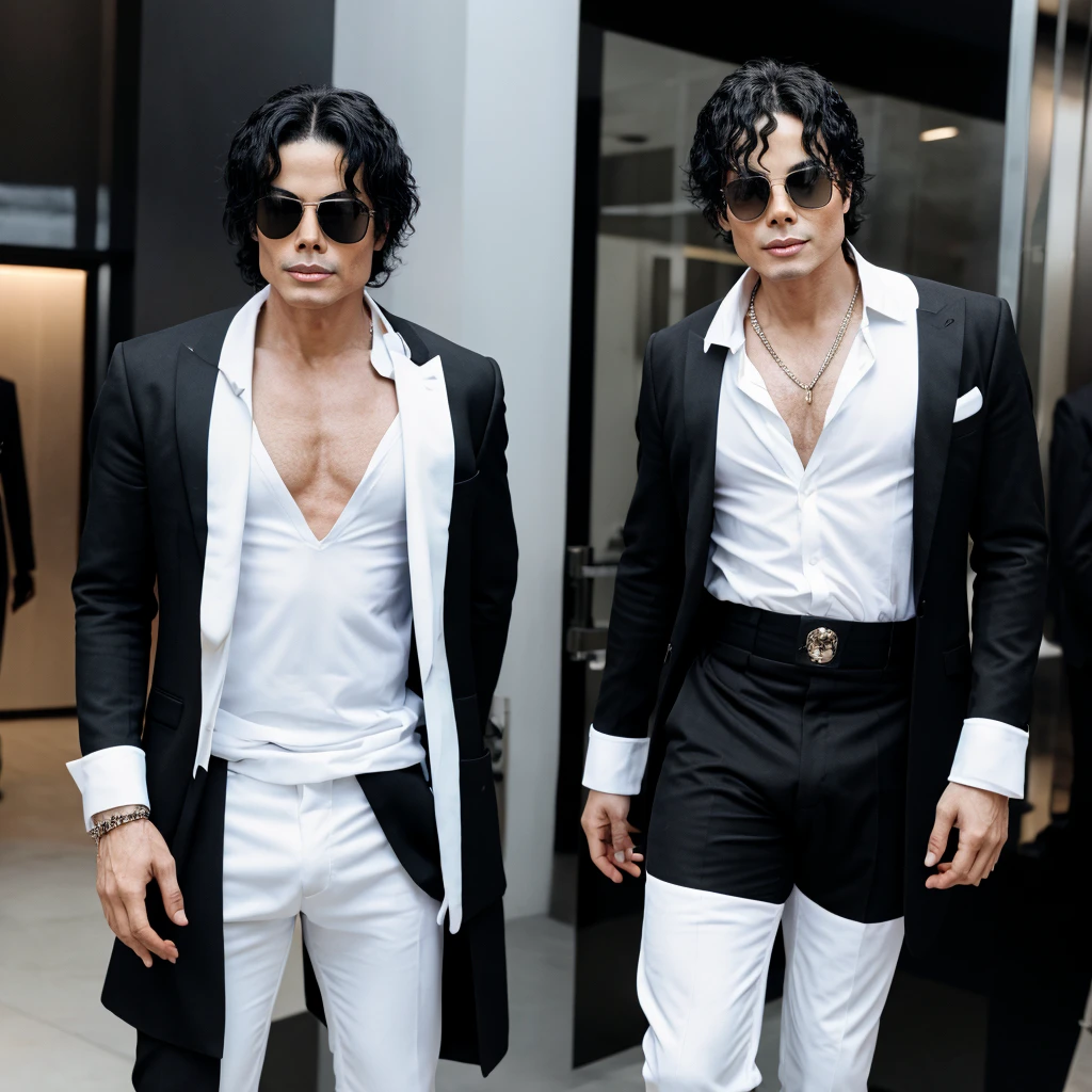 Michael Jackson man with white skin and facial surgery with full body in black party outfit