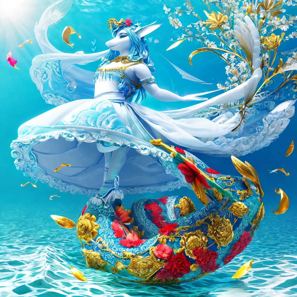 A stunning conceptual artwork featuring the name "Luciana" in luxurious red, light blue, and white lettering. The opulent, intricately designed letters are adorned with swirling patterns, hearts, and ornate details, radiating elegance and sophistication. A graceful baby shark swims in the deep blue waters, harmoniously blending with the lettering, set against a majestic sea backdrop. The composition, a masterful blend of photography, 3D rendering, and illustration techniques, evokes the spirit of ukiyo-e and conceptual art, creating a captivating and unforgettable visual experience., conceptual art, illustration, fashion, vibrant, ukiyo-e, 3d render, typography