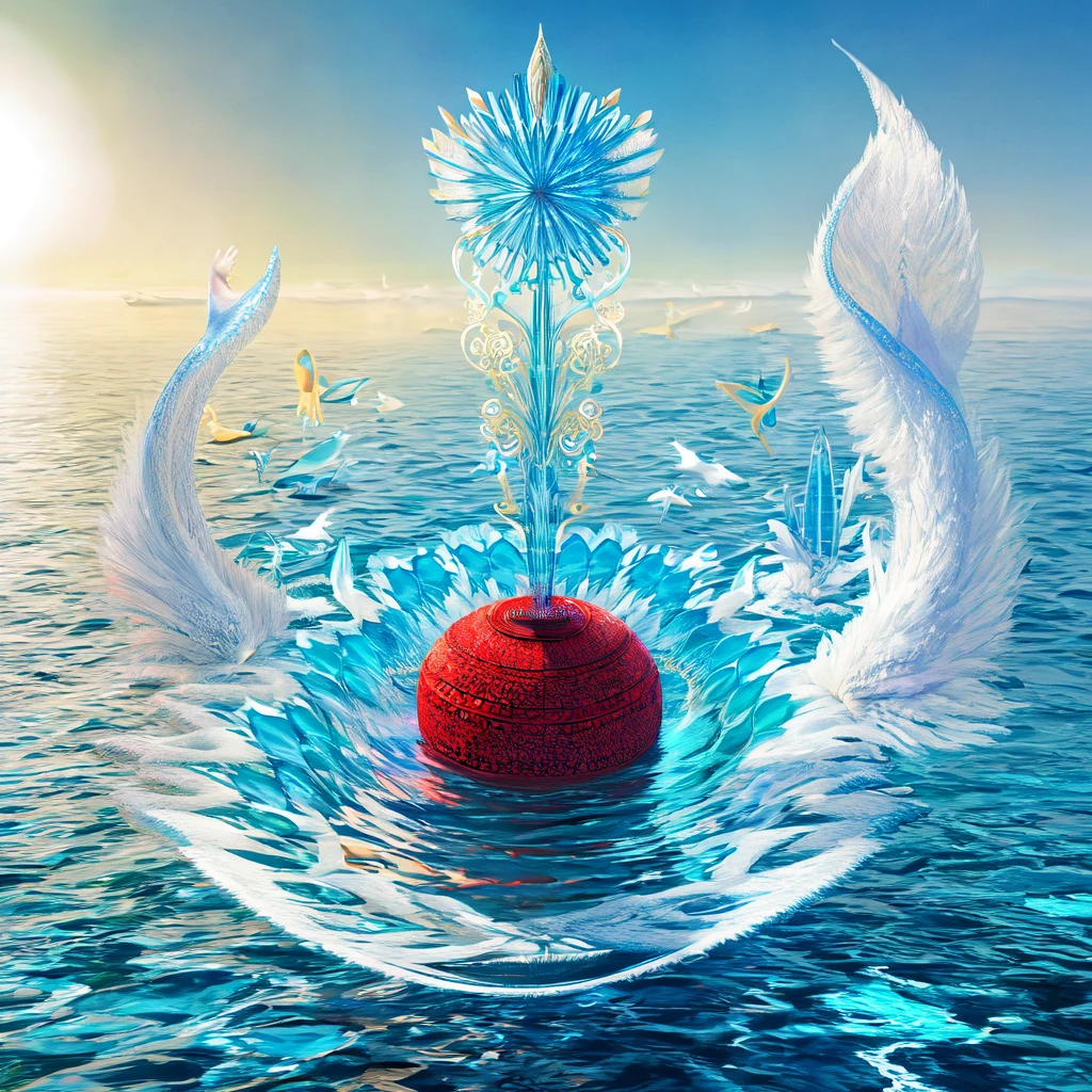 A stunning conceptual artwork featuring the name "Luciana" in luxurious red, light blue, and white lettering. The opulent, intricately designed letters are adorned with swirling patterns, hearts, and ornate details, radiating elegance and sophistication. A graceful baby shark swims in the deep blue waters, harmoniously blending with the lettering, set against a majestic sea backdrop. The composition, a masterful blend of photography, 3D rendering, and illustration techniques, evokes the spirit of ukiyo-e and conceptual art, creating a captivating and unforgettable visual experience., conceptual art, illustration, fashion, vibrant, ukiyo-e, 3d render, typography