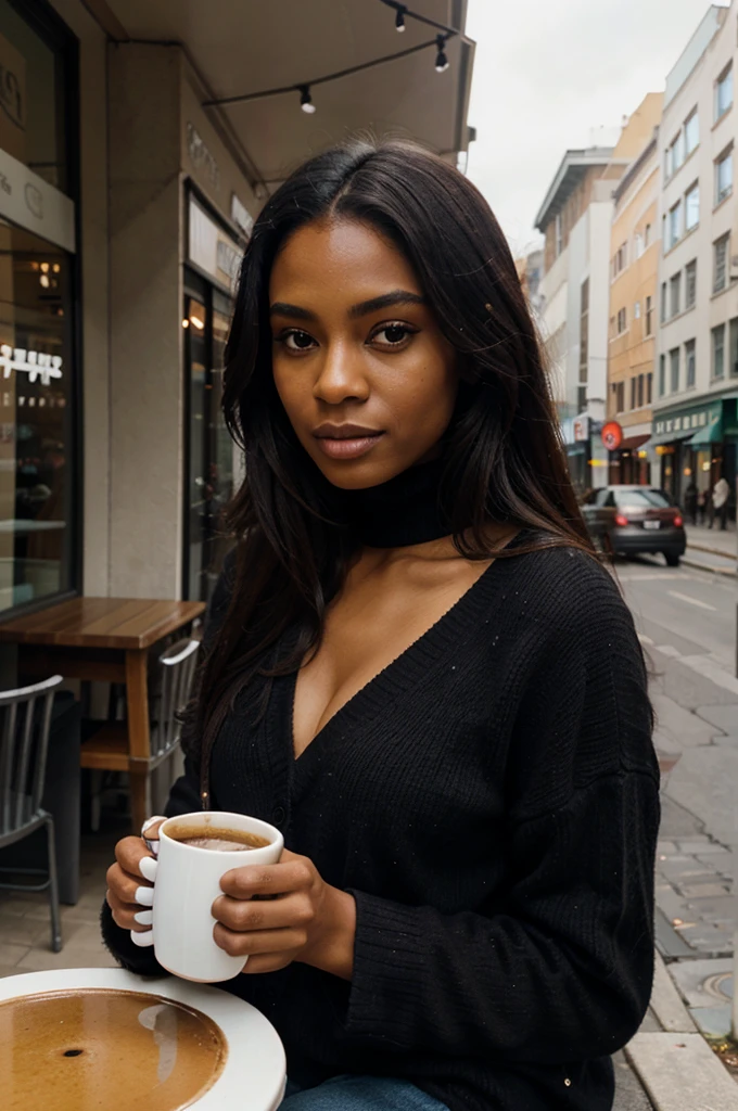 black model drinking coffee in an artistic way