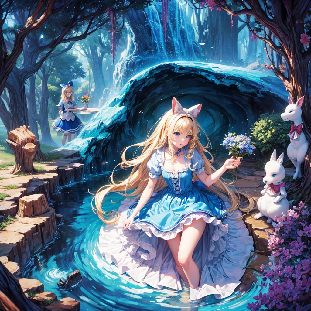 Alice in Wonderland, Magical creatures all around you, masterpiece, detailed