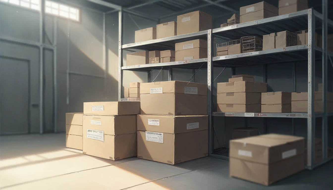 a photorealistic 3D render of a black Scania semi-truck, unloading large boxes in a warehouse using a Komatsu forklift, high detailed mechanical parts, excellent lighting, realistic textures, industrial environment, depth of field, cinematic composition