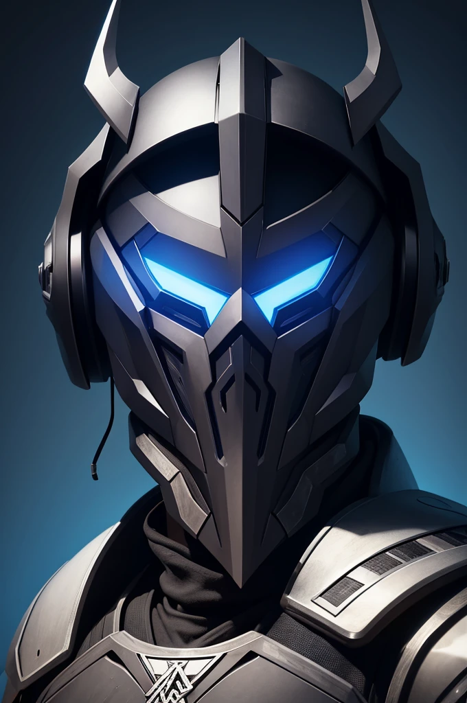 best quality, create a logo to use as the logo of your esports team with the Viking helmet theme in the dofital era, grimdark, without the black face and helmet appearing, blue background