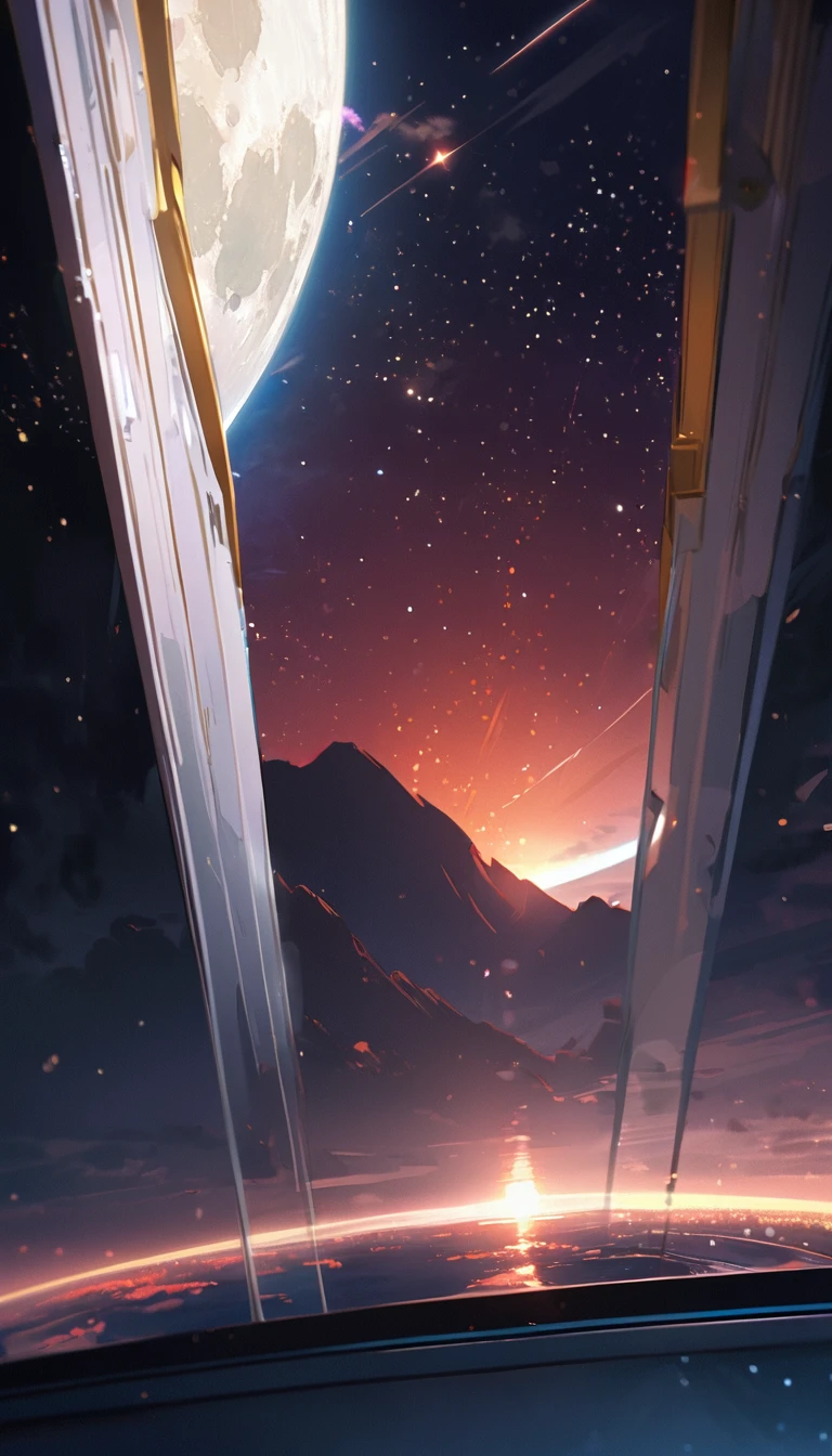 Verism, masterpiece, super detail, best quality, 4K , Night view,moon, View only,Starry Sky