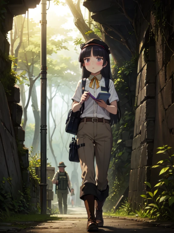 (masterpiece, Highest quality), (ruri gokou), blush, Black Hair, Mole, Mole under eye, One Girl, Long Hair, Hime cut, Jungle exploration, flashlight, telescope, Food Bag, rope, a notepad.
Utility Vest, Safari Hat, Hiking boots, Durable gloves. Long trousers,
(Adventurous explorer at the entrance to a cave), Mysterious light seen in the distance,
Rock surface texture, Contrast between light and shadow, The mysterious atmosphere of nature. full body