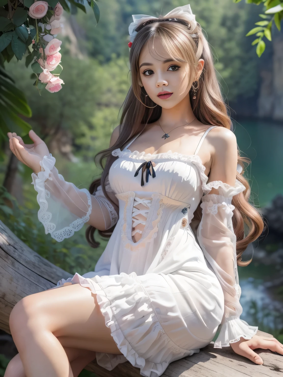 Official Art, Extremely detailed, beautiful and aesthetic, beautiful, masterpiece, best quality, (ztwist, mandalas, Tangled, twist), 8K,((Focus on the thighs)),Looking at the audience,High resolution whole body, light, Divine Light,Huge file size,Goddess of the Storm,(Lolita mini dress:1.5), At the top of a huge canyon, (it's very windy), Hair color similar to wind and lightning, nude, Naked chest, No top, show off , Storm Vortex Pendant, Lightning earrings, heavily clouded,Like a storm, A shocking scene,Thunder and lightning spread across the sky,