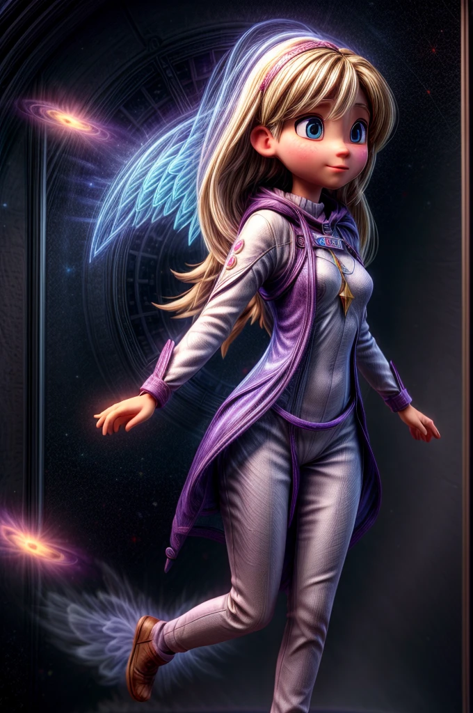a virtual game, spiritual reality, spiritual dimension, a woman traveling in space, astral projection, body with spirit, angelic mystical energy