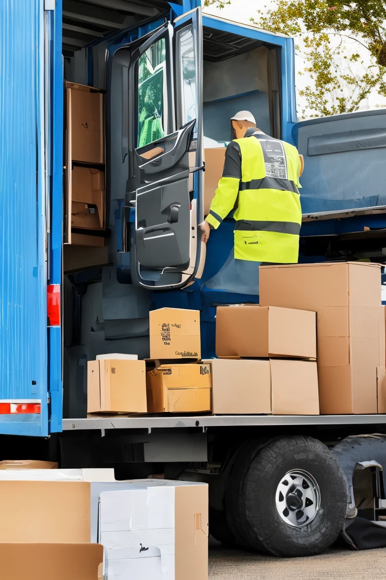 Delivery man loading parcels onto a truck