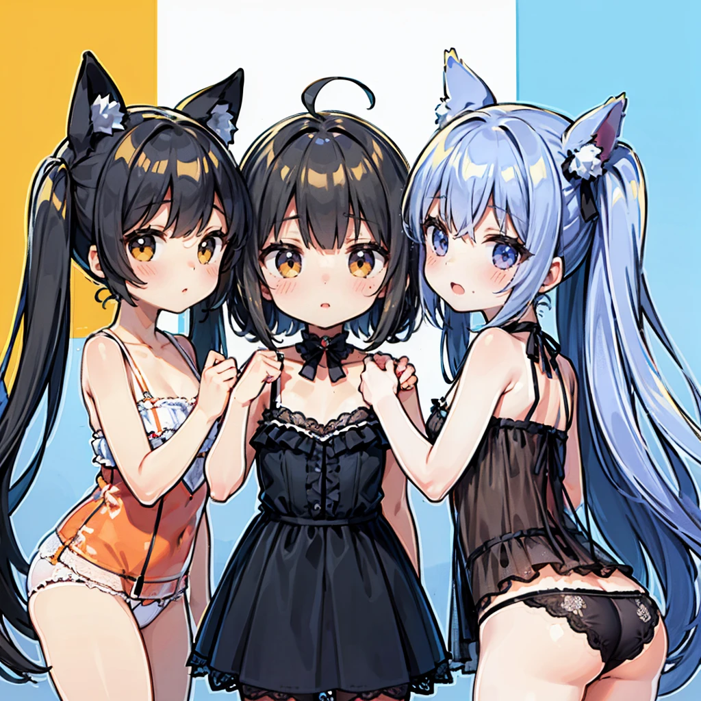 (Highest quality)pantiesをはいている女の子、3 people々is lined up、underwear、panties、臀部3 people々is lined up、pantiesをはいた女の子3 people々is lined up、In underwear、みんなpantiesを履いている、ピンク色のunderwear_Black lace decoration、She's sticking her ass out here、Fullback panties、全員underwear姿、Undressing