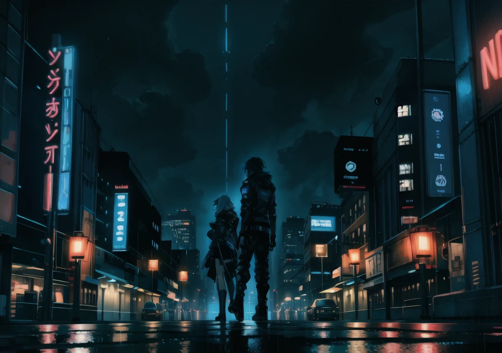 Cyberpunk city street, night, neon, rain, cinematic, epic, perfect lighting, hyperdetailed, 4k