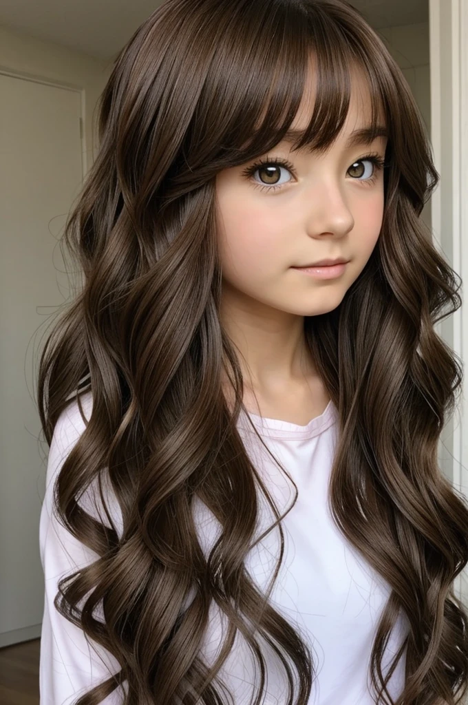 brunette Anime girl with long wavy hair