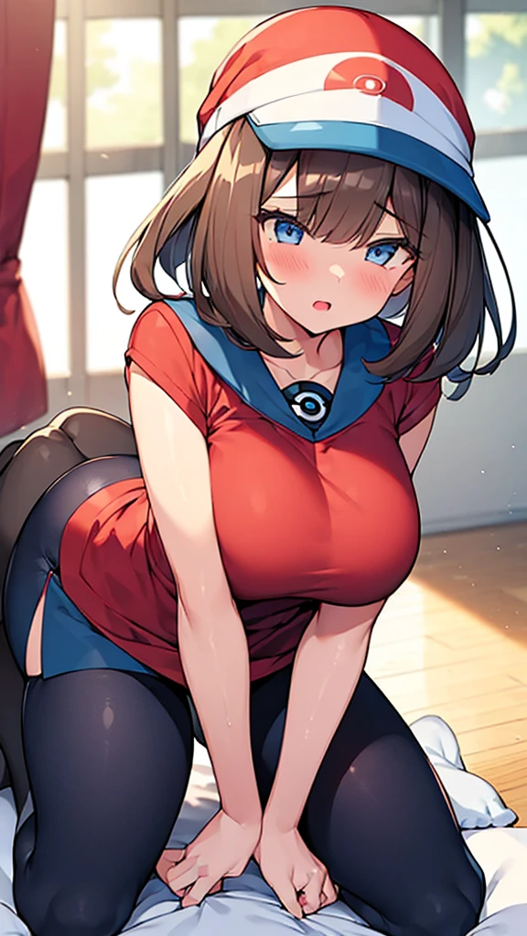 ((Girl having intense vaginal sex with man:1.3)), Anime One Girl, Haruka Pokemon, Brown Hair, short hair, Blue eyes, Big Breasts, Chest cleavage, Bounce, 胸がゆ揺れてる, 胸が揺れてる, Thighs, indoor, 32K,Super detailed,Ultra-detailed, White gym clothes,Navy Blue Bloomers, Black knee socks, My chest is shaking wildly, whole body, , {{A Pokemon trainer sees ハルカ passing by and has Metamon transform into an adult ハルカ and engage in intense vaginal sex with her.}}, Intense piston movement between a man&#39;s legs, NSFW