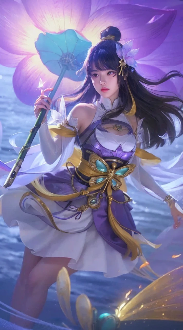 1girl, beautiful girl, purple skirt, lace top, stockings, bare shoulders, hyper-realistic, extremely detailed face, beautiful detailed eyes, long eyelashes, beautiful detailed lips, highly detailed, (best quality,4k,8k,highres,masterpiece:1.2),ultra-detailed,(realistic,photorealistic,photo-realistic:1.37),cinematic lighting, volumetric fog, neon city, rainy atmosphere, futuristic technology, glowing cybernetic implants