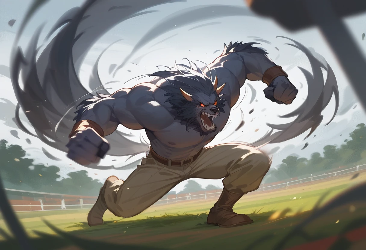 Top quality, High-quality illustrations((masterpiece))Depth of Field, Motion Blur, absurd, Perfect anatomical structure, magnificent picture of Beast field fighting fierce battles, Beast field, 1 boy, Focus only, anthropology((dramatic))epic, arms, Dynamic poses, a scene of,