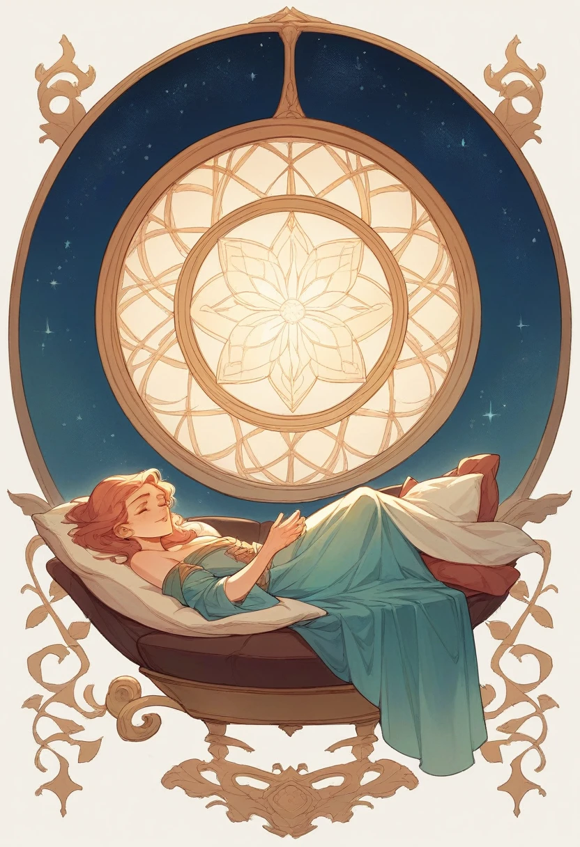 Create an image where the cozy, relaxed indoor setting transforms into a whimsical dream world. Imagine that the woman lounging on the couch is in a room where the walls fade into a starry night sky. The couch floats gently among clouds, and small, ethereal creatures like fairies or glowing orbs are scattered around. The overall vibe should be one of comfort and enchantment, blending the serene indoor scene with a fantastical, otherworldly ambiance.