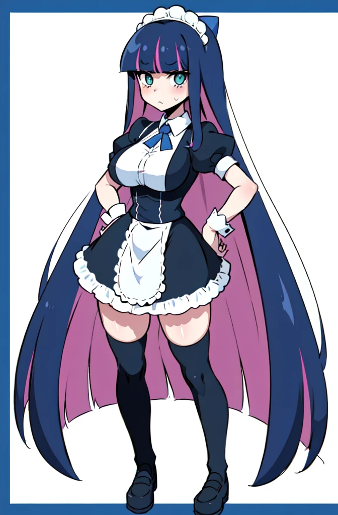 (masterpiece, top quality, best quality), pixel,pixel art,1stocking_anarchy, stocking_\(psg\), full body, embarrassed, maid outfit