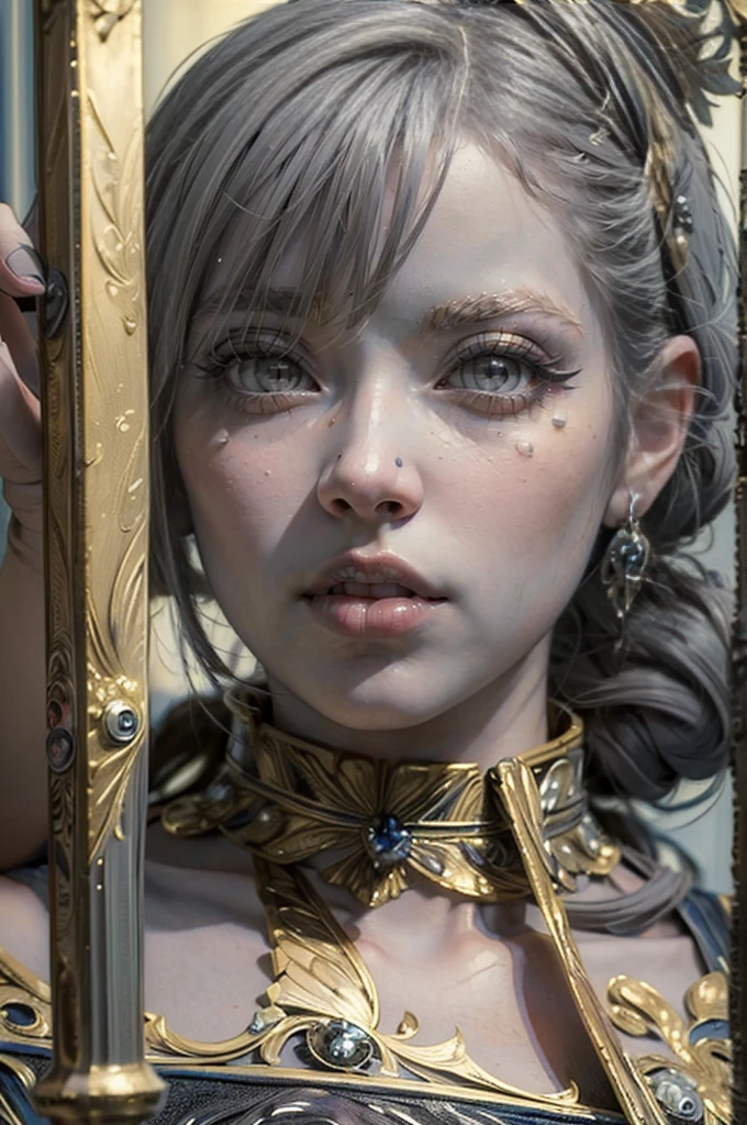 (Masterpiece: 2), (very detailed: 2), (beautiful: 2), (nordic woman face), matching skin tone, slight smirk, big eyes, (grey eyes: 2)