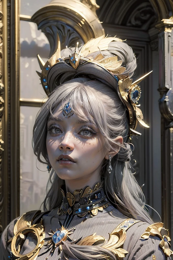 (Masterpiece: 2), (very detailed: 2), (beautiful: 2), (nordic woman face), matching skin tone, slight smirk, big eyes, (grey eyes: 2)