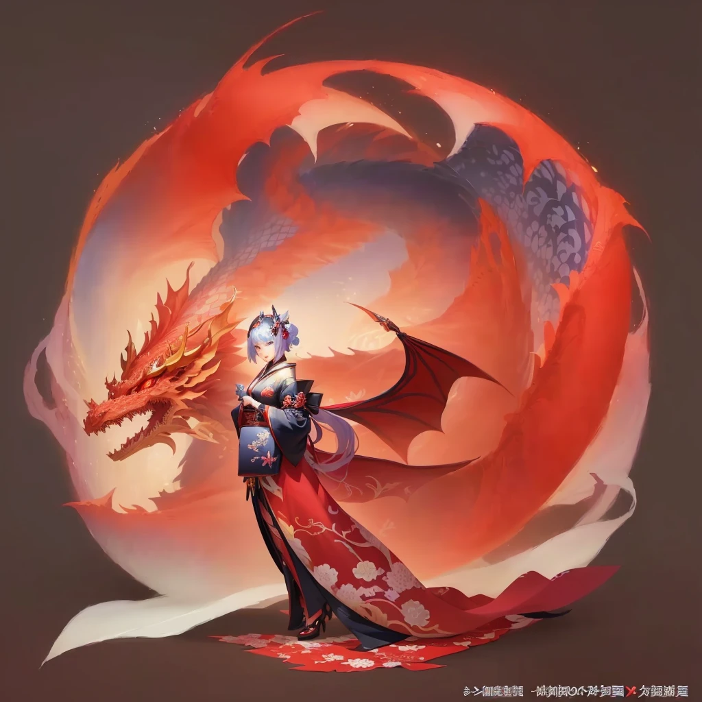 Anime character in kimono with dragon in background, The Detailed Art of the Onmyoji, onmyoji, by Shimo, Dragon Girl, Jan J, the Dragon Girl portrait, Dragon Queen, Anime fantasy illustration, pixiv Contest Winner, Digital art on Pixiv, Written by Ku Lei Lei, Queen of Dragons, long, Beautiful artwork illustration