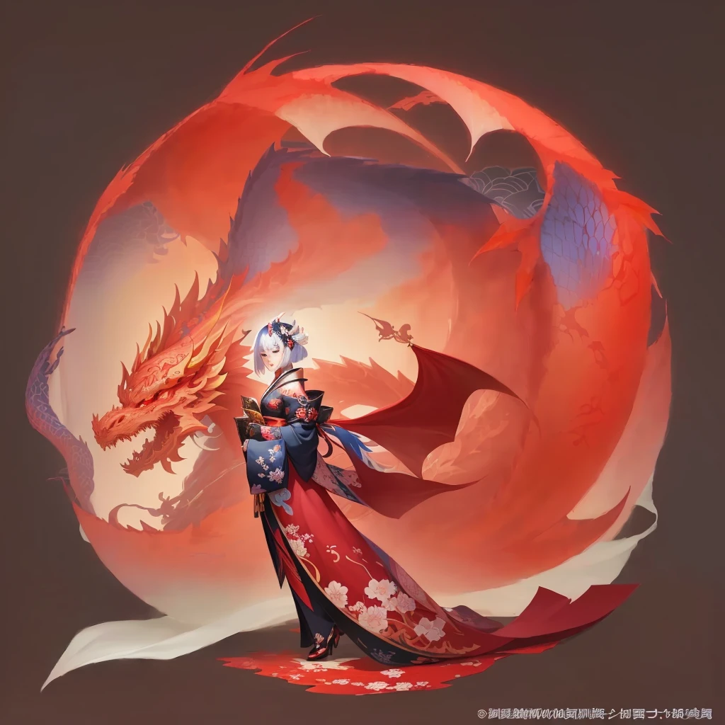 Anime character in kimono with dragon in background, The Detailed Art of the Onmyoji, onmyoji, by Shimo, Dragon Girl, Jan J, the Dragon Girl portrait, Dragon Queen, Anime fantasy illustration, pixiv Contest Winner, Digital art on Pixiv, Written by Ku Lei Lei, Queen of Dragons, long, Beautiful artwork illustration