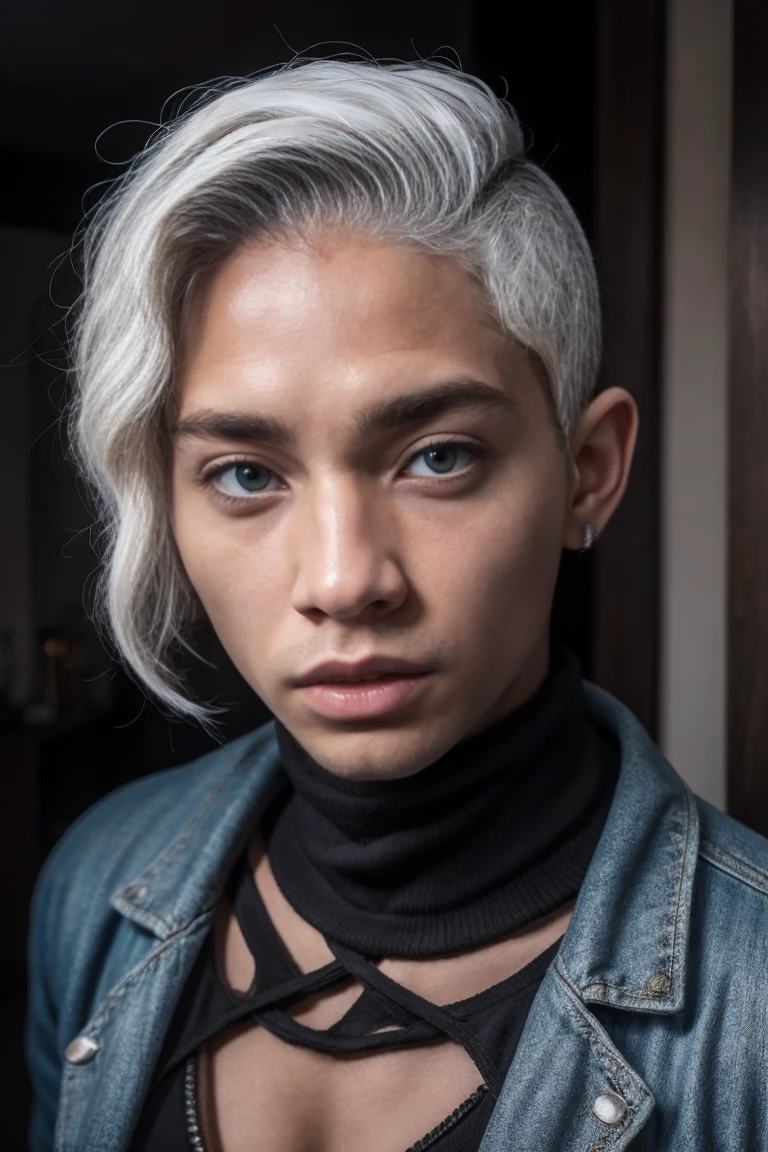 Mixed race korean african. Curly hair undercut. White hair. Grey eyes scary hot. Creppy scary. Scars face. Rebel. Kpopp. Gangster .