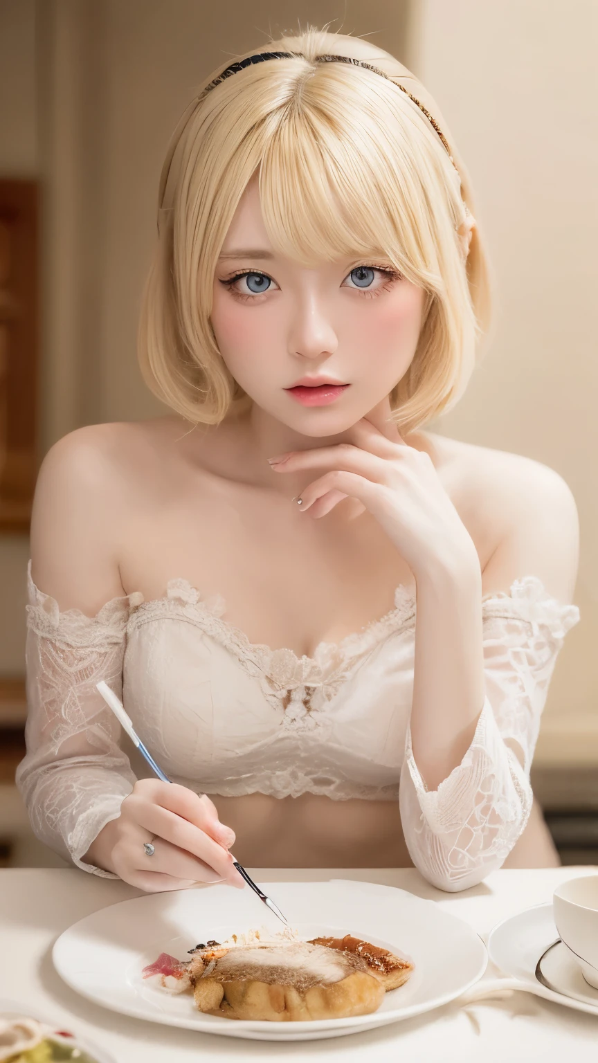 table top, highest quality, very delicate and beautiful girl,very delicate and beautiful, world masterpiece theater, super detailed, very detailed, highest quality, blonde hair, High resolution, very detailed,1 girl, highest quality, figure, looking at the viewer, material, canvas, oil, genuineistic, realist ,genuine,