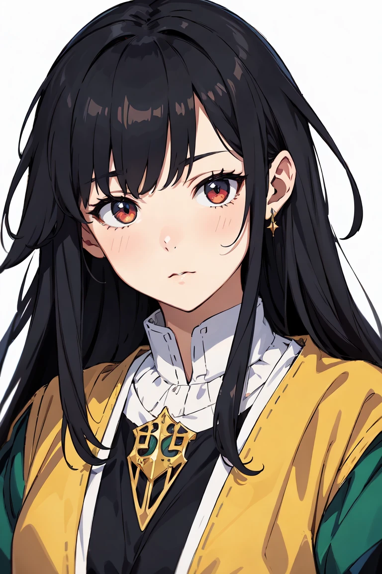 {portrait of girl},(white background),[[artist:as109,artist:wlop]],{[artist:WANKE]},[artist:ciloranko],[[artist:hiten]],artist:K-SUWABE,{{artist:mamimi}},((((dnd,fantasy,medieval)))),artist:OKAZU,,solo,official alternate costume,offcial art,,medium breasts, black hair, messy long hair,best quality, amazing quality, very aesthetic, note, line draft, highres, absurdres, (ultra-detailed:1.1) (beautiful detailed face),qzclothesdesign,qzmajiccircle