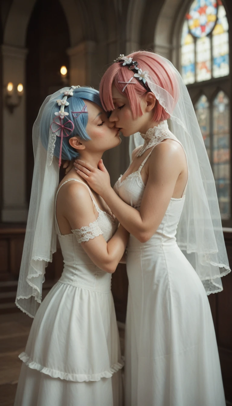 (zPDXL2), score_9, score_8_up, score_7_up, source_anime, 2d, 

(2girls:1.3), couple, (kissing:1.3), (ram \(re:zero\), pink hair, hair tie), (remrin:1), ramchi, (short hair:1.3), (hair over one eye:1.1), (rem_re_zero, light blue hair, hair tie), (wearing bride dressing:1.53), church background, wide angles, (closed eyes:0.75), happy face expression, (shy face:1.2), detailed body, detailed hands, correct proportions

AissistXLv2, unaestheticXL_bp5, SimplePositiveXLv2, zPDXL2 PonyXLV6_Scores