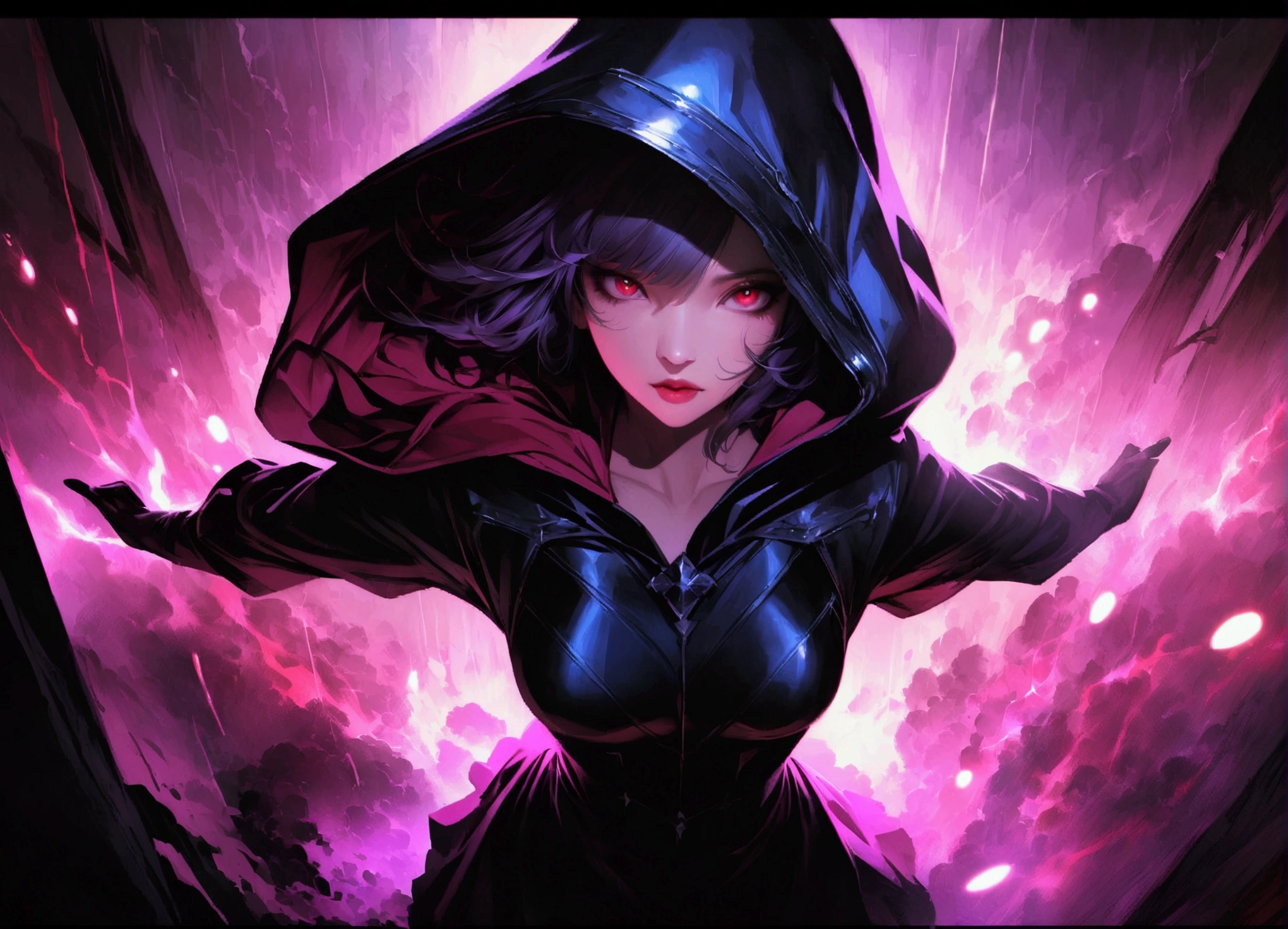 masterpiece, witch, The body is attractive、, Wearing a hood, In the Shadows, , The colours of Positano, Completely in frame, whole body, Releases electrical energy, whole body, Beautiful anime waifu style man, Ultra-Definition CG Painting, Luminism, art:Karn Griffiths、ヴァディム・カシン コンセプトart, 8k resolution, Fractal isometric detail bioluminescence , complicatedly detailed , Cinematic, trending on art station Isometric Centered hyper Realistic cover photo awesome full color, granular, Realistic, complicated, Hit definition , Cinematic, bold, Vibrant, wonderful, Super high quality model、Being pelted with rain in the dark、Lightning Control、Red eyes