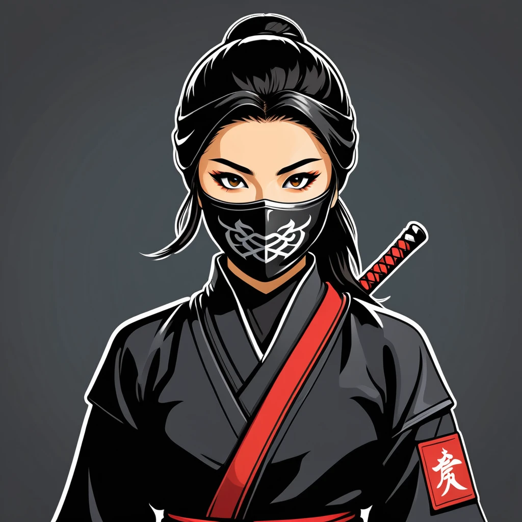 female ninja  in japan folk outfit, vector graphics, strong contours, logo design
