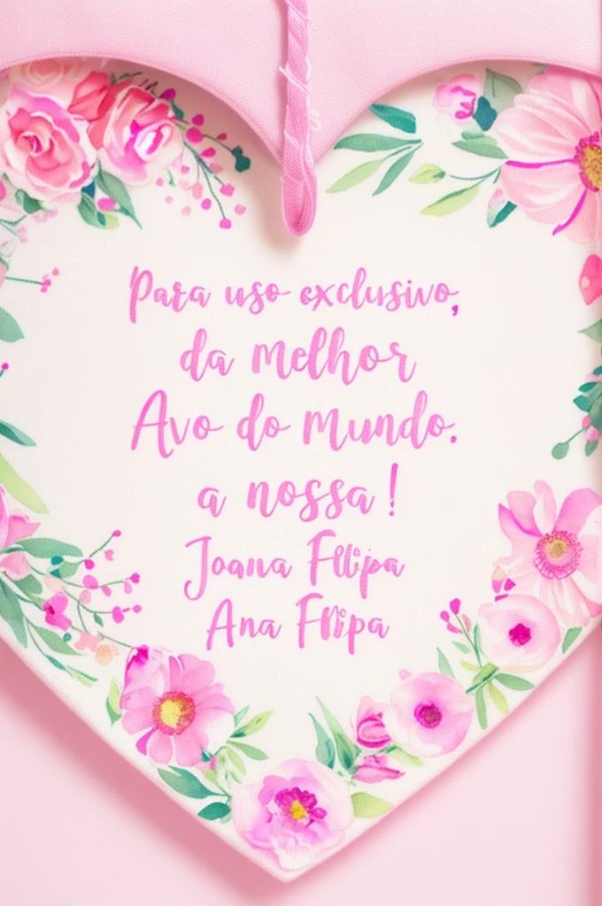 bag made of linen, has a heart-shaped, floral frame, Delicate watercolor flowers in vibrant pink and pink tones, Engaging illustrations. The text "grandmother, you are very special, It is like you, there is no equal! Memento, of your beloved grandchildren".