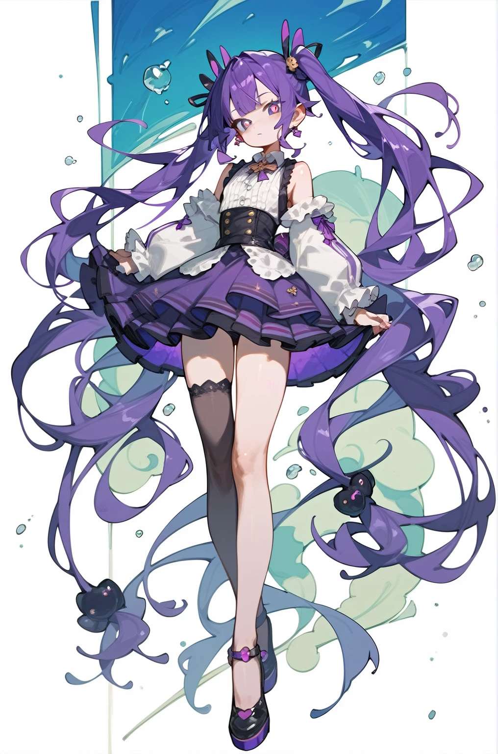 Long twin tails,Purple Hair,Purple pupil character full body portrait
