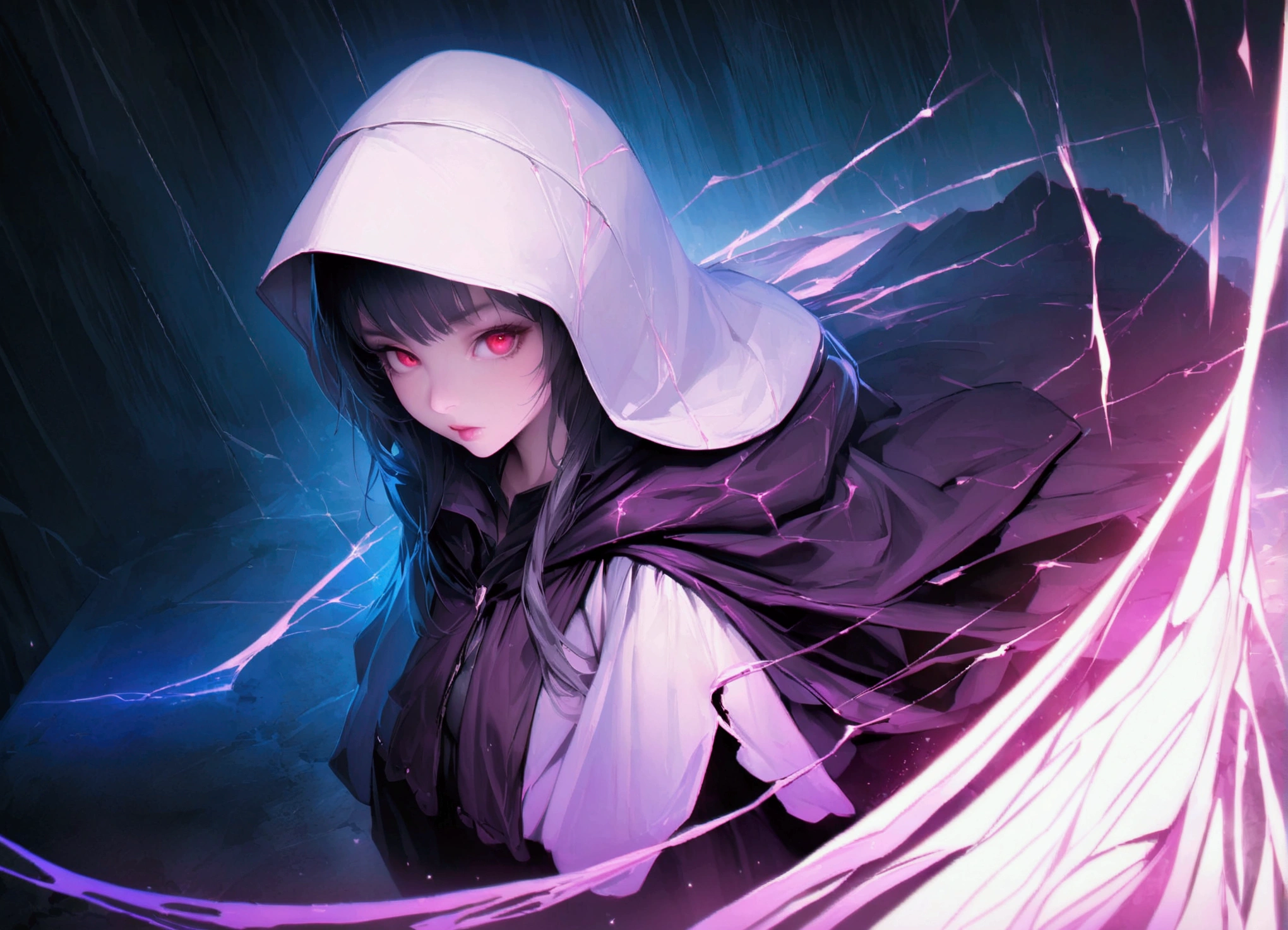 masterpiece, witch, The body is attractive、, Wearing a hood, In the Shadows, , The colours of Positano, Completely in frame, whole body, Releases electrical energy, whole body, Beautiful anime waifu style man, Ultra-Definition CG Painting, Luminism, art:Karn Griffiths、ヴァディム・カシン コンセプトart, 8k resolution, Fractal isometric detail bioluminescence , complicatedly detailed , Cinematic, trending on art station Isometric Centered hyper Realistic cover photo awesome full color, granular, Realistic, complicated, Hit definition , Cinematic, bold, Vibrant, wonderful, Super high quality model、Being pelted with rain in the dark、Lightning Control、Red eyes