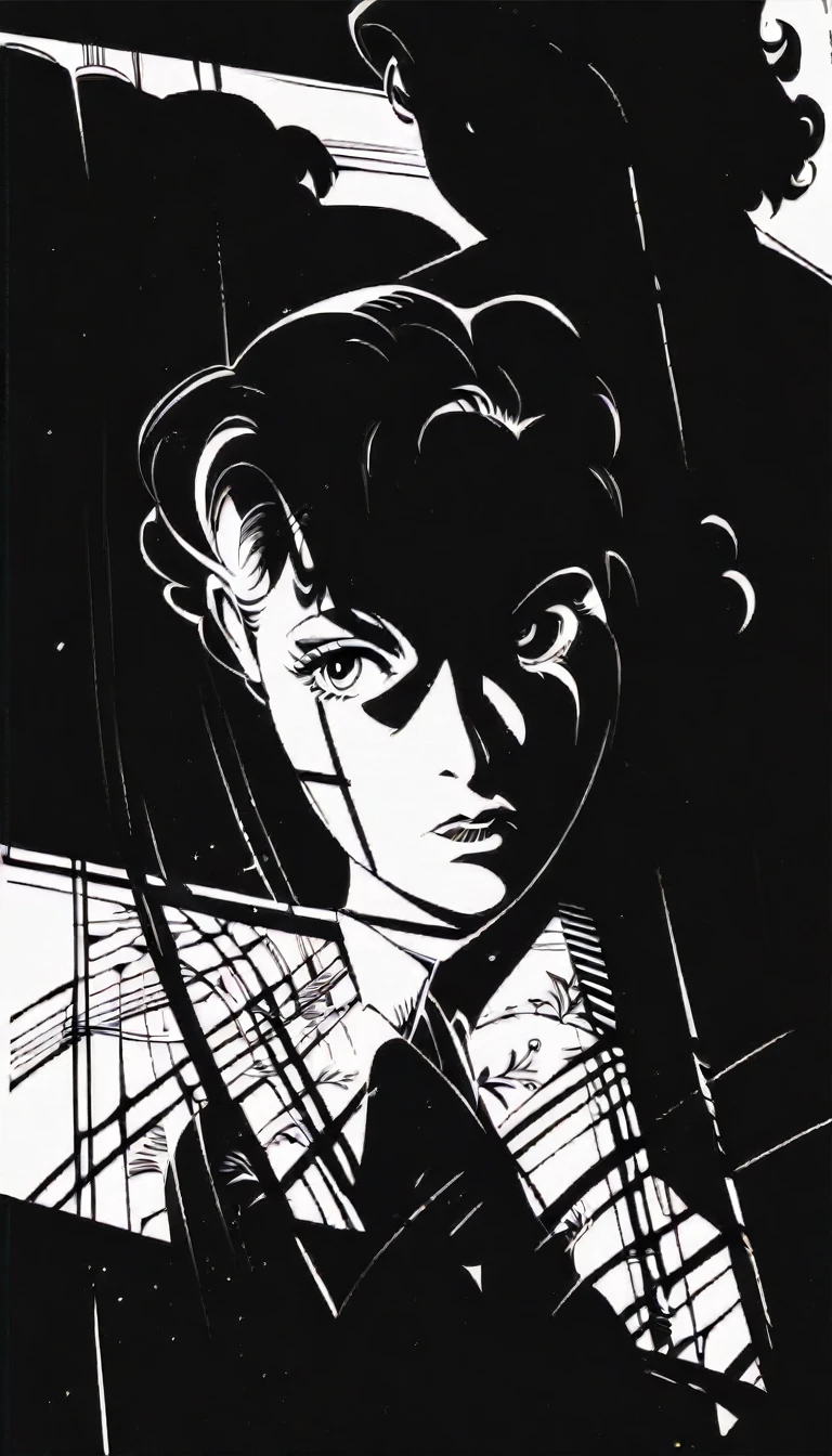 ((best quality)) , ((masterpiece)) , (detailed)，illustration art by Dave Stevens and Lillian Bassman, Graceful (Man:1.2) , Multicolor hair styled as Caesar cut, Comic books, graphic novels, retro style, pin-up art, Fashion and art,elegant and sophisticated, innovative use of light and shadow, capturing the glamour of mid-20th century fashion, portrait art by Mary Cassatt, glossy, ambient, complex, full color, fine artistic composition, enchanted,(((Film noir style ， Monochrome, high contrast, dramatic shadows, 1940s style, mysterious, cinematic)))