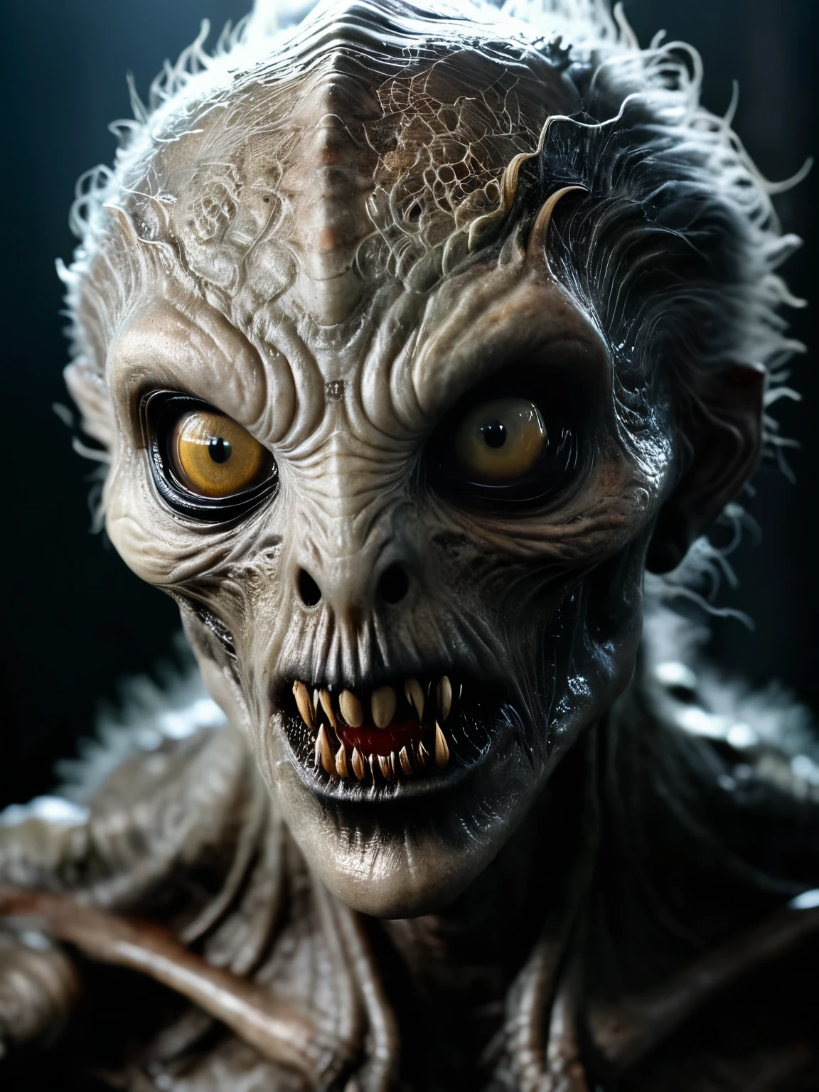hyper realistic and highly detailed, an otherworldly horror creature, half body portrait, cinematic, movie still, captured in the style of Sony Alpha A7 III camera
