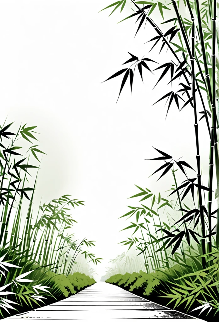 Japanese label bamboo grove road bamboo grove green design bamboo grove、Bamboo leaves, etc.、Old Japanese traditional streetscape、A sophisticated design that slips between the spaces、Japanese style design Chic and modern design Monotone background is pure white