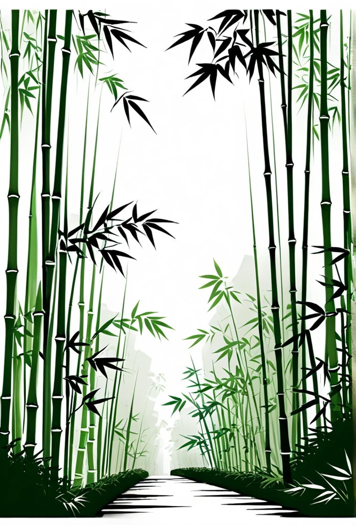 Japanese label bamboo grove road bamboo grove green design bamboo grove、Bamboo leaves, etc.、Old Japanese traditional streetscape、A sophisticated design that slips between the spaces、Japanese style design Chic and modern design Monotone background is pure white