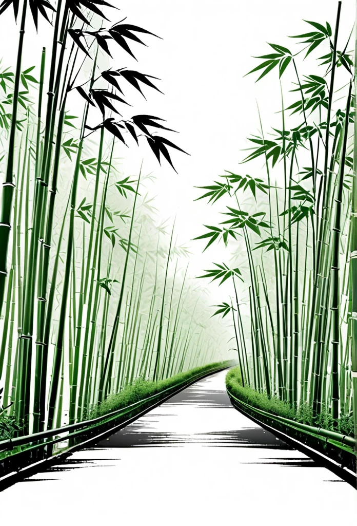 Japanese label bamboo grove road bamboo grove green design bamboo grove、Bamboo leaves, etc.、Old Japanese traditional streetscape、A sophisticated design that slips between the spaces、Japanese style design Chic and modern design Monotone background is pure white