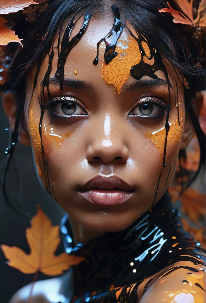 samdoesarts style a Obsidian  fairy by agnes cecile,by art Simon Stalenhag,Nicola Samori,(((Wangechi Mutu))), luminous design, pastel colours, ink drips, autumn lights,extremely detailed,masterpiece,intricate details,faded,eyes extremely detailed, high detailed eyes,4k resolution,RAW, Nikon Z9