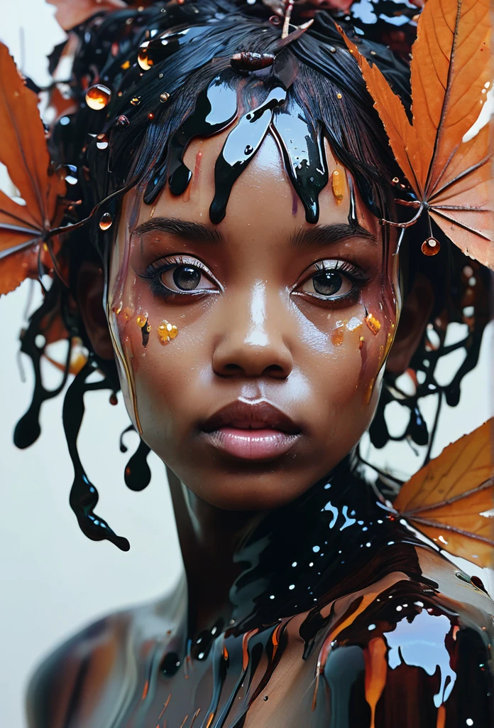 samdoesarts style a Obsidian fairy by agnes cecile,by art Simon Stalenhag,Nicola Samori,(((Wangechi Mutu))), luminous design, pastel colours, ink drips, autumn lights,extremely detailed,masterpiece,intricate details,faded,eyes extremely detailed, high detailed eyes,4k resolution,RAW, Nikon Z9