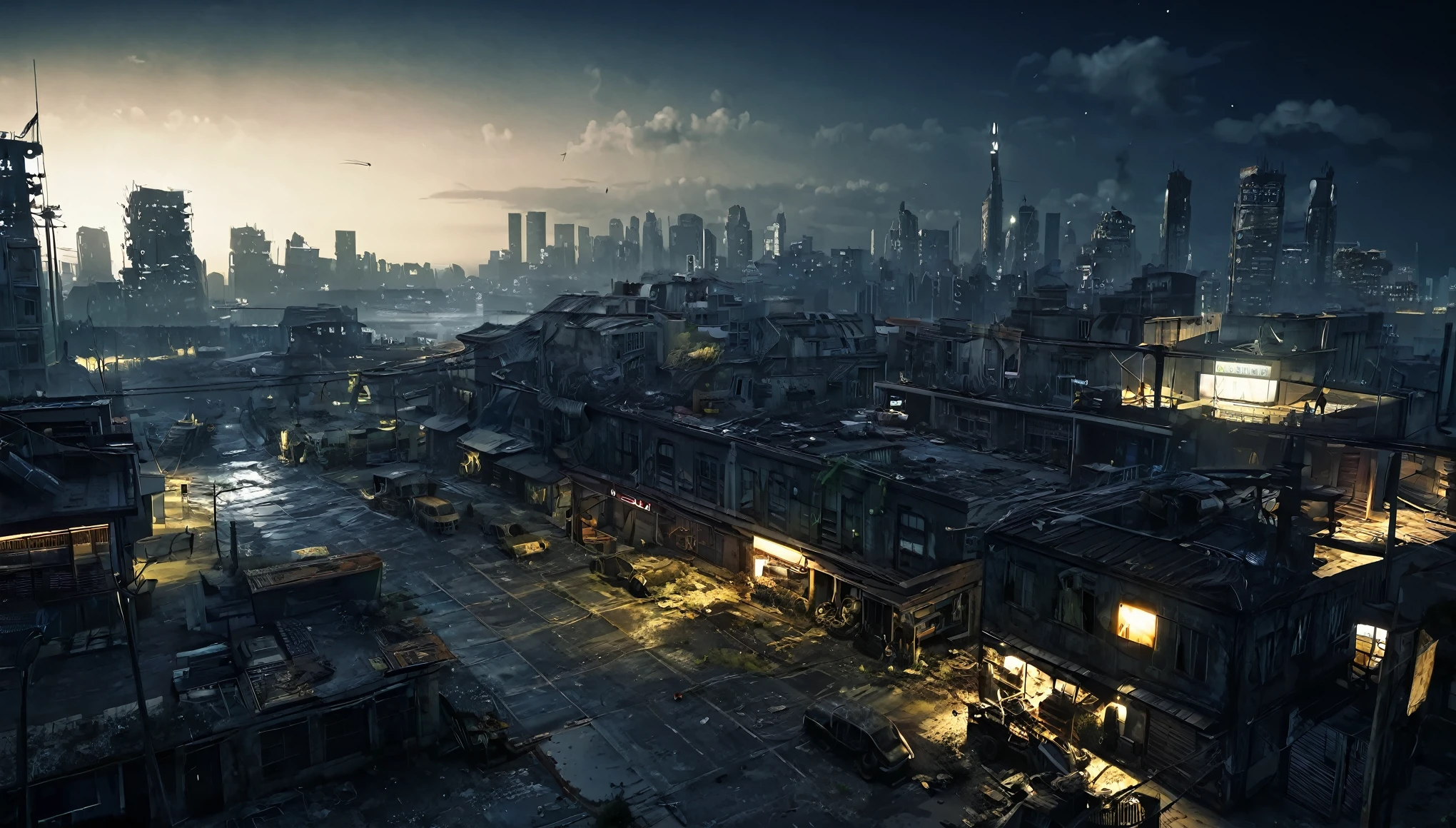 plane night city post apocalyptic