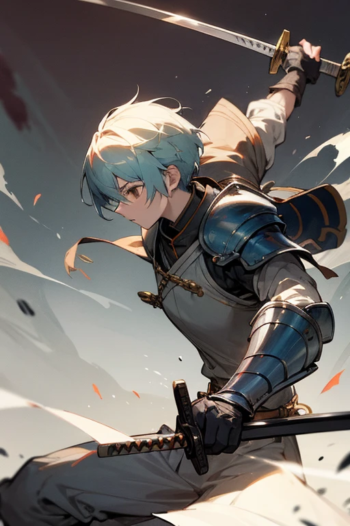 Swordsman、Shura、Low saturation、Faded colors、Combat Skills、armor、Turn around、battle、Combat Skills、Swordsmanship、Sword stance