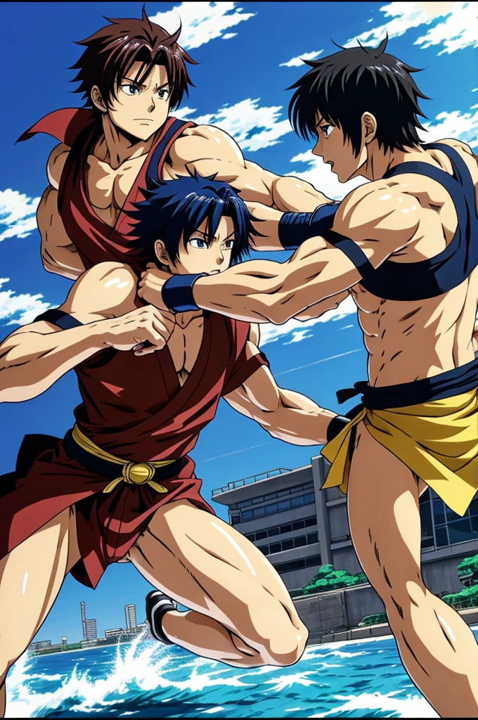 Hakari fighting against Gojo Satoru, anime style