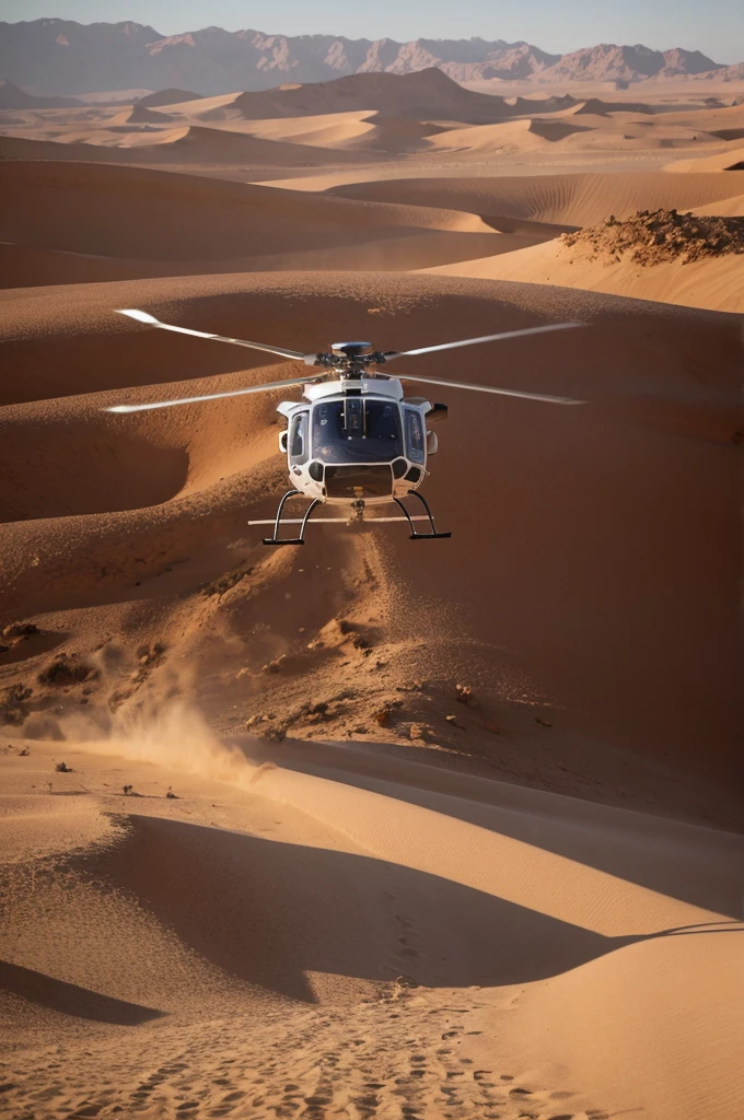 Doctor helicopter landing in the desert