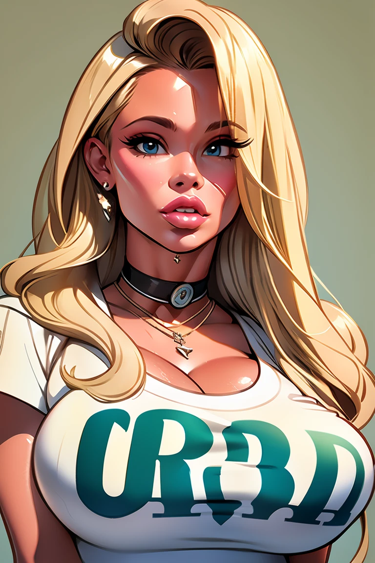 Pamela Anderson huge breasts blonde hair attractive face parted lips thick lips wearing Philadelphia eagles shirt, (((druuna style))) gigantic