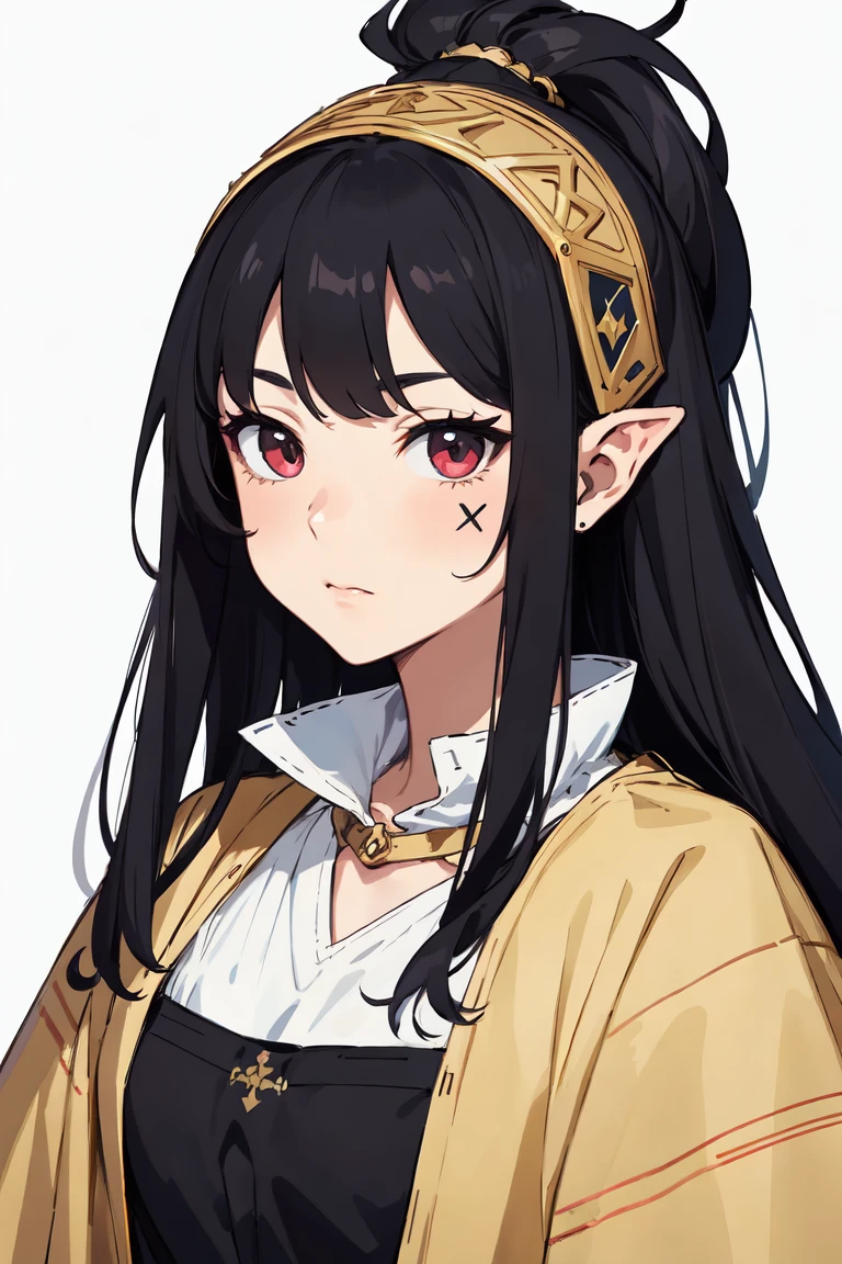 {portrait of girl},(white background),[[artist:as109,artist:wlop]],{[artist:WANKE]},[artist:ciloranko],[[artist:hiten]],artist:K-SUWABE,{{artist:mamimi}},((((dnd,fantasy,medieval)))),artist:OKAZU,,solo,official alternate costume,offcial art,,medium breasts, black hair, messy long hair,best quality, amazing quality, very aesthetic, note, line draft, highres, absurdres, (ultra-detailed:1.1) (beautiful detailed face),qzclothesdesign,qzmajiccircle