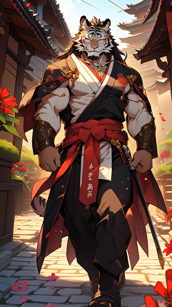 (masterpiece),(high resolution),(复杂of细节:1.4),Extremely detailed,(illustration:1.2),8K,Reality,精美of,独自of,age,年长of雄虎 ,White Tiger,muscular,Japanese swordsman,Masculinity ,(白色of头发:1.3),Long hair,长长of白胡子,scar,badly damage,harm,残破of身体 ,冰冻of湖,of ,pain,赤裸of身体