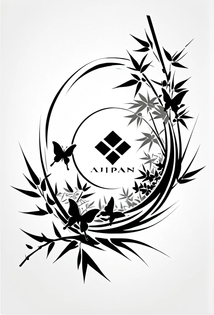 Champagne Label Logo in Japan

 A Japanese-style, high-class flower garden, bamboo leaves, bamboo bushes, and a logo that looks as if the butterflies were flying between and among the traditional Japanese streets
 butterflies are hidden by bamboo bushes and bamboo leaves

 angle of view from an oblique angle
 Tasteful, Japanese-style design
 Cool Japanese taste such as shrines
 chic and modern design
 monotone


 The background is white